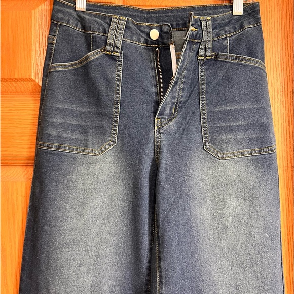 SHEIN Dark Blue Wide-Leg High-Rise Jeans - Picture 2 of 7